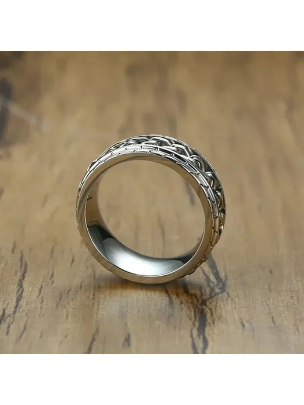 Men's Stainless Steel Spinner Ring - Tire Texture